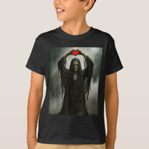 Camiseta Coração vermelho fantasmagórico mãos rosto assusta