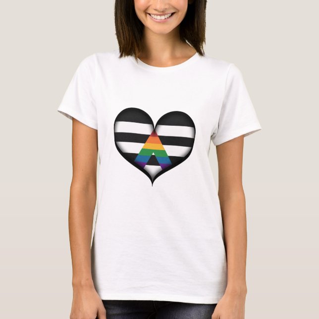 Camiseta Coração Vetor Grande em Cores de Sinalizador LGBT  (Frente)