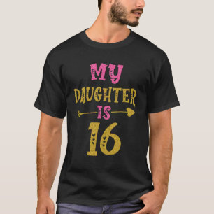 Camiseta Corações 16º aniversário para Filha do Pai da Mãe
