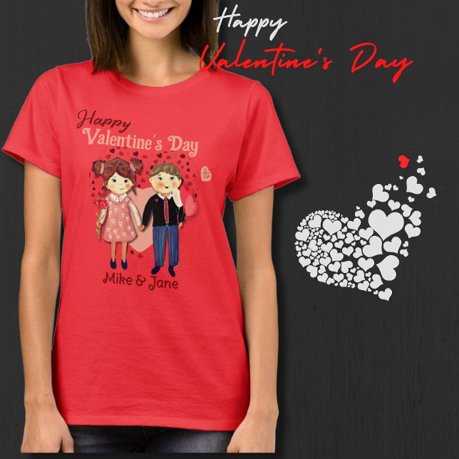 Camiseta Corações Adoráveis do Casal Namorados Vermelho (Adorable Valentine Couple Hearts Red T-Shirt)