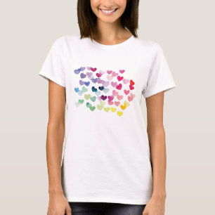 Camiseta Corações arco-íris o orgulho adoram uma aquarel