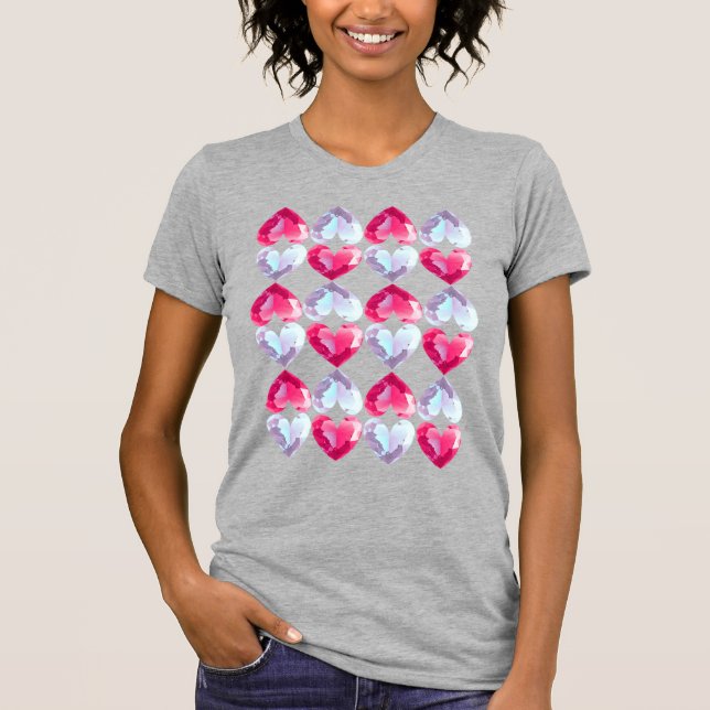 Camiseta Corações Bonito com padrão Gemstone (Frente)