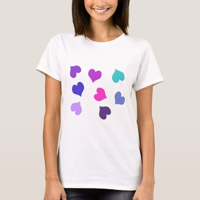 Camiseta Corações bonitos e coloridos (Frente)