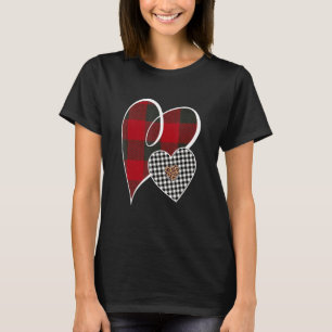 Camiseta Corações Búfalo Xadrez Vermelha Branca do Coração