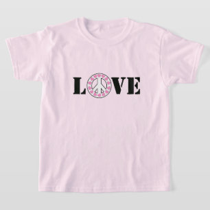 Camiseta Corações com Sinal de Amor e Paz Rosa