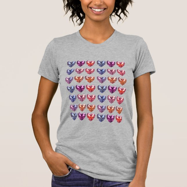 Camiseta Corações cristalinos da Grid Gemstone (Frente)