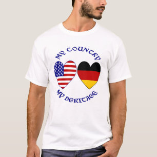 Camiseta Corações da Bandeira dos EUA Alemães Meu País Minh