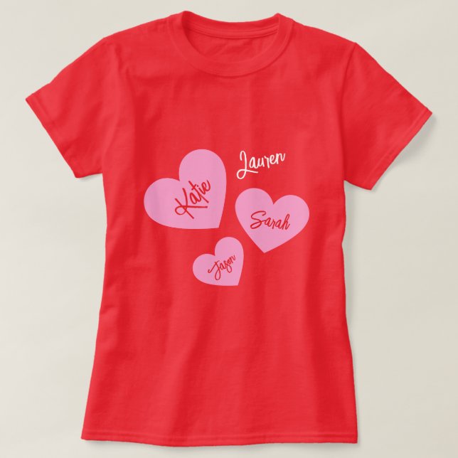 Camiseta Corações da Mãe Personalizada Vermelho (Frente do Design)