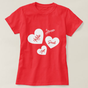 Camiseta Corações da Mãe Personalizada Vermelho e Branco