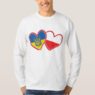 Camiseta Corações das Bandeiras da Ucrânia e Polônia