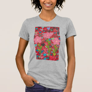 Camiseta corações das mulheres flores T-Shirt