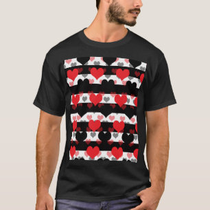 Camiseta Corações de Amor Preto Vermelho com Stripes Branca