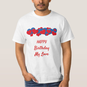 Camiseta Corações de Amor Vermelho e Azul sobre fundo azul
