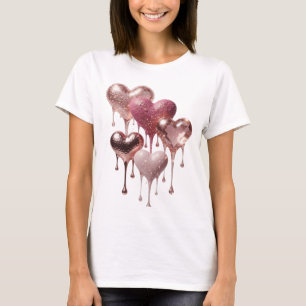 Camiseta Corações de Brilho Prata Artísticos Impressos