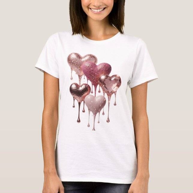 Camiseta Corações de Brilho Prata Artísticos Impressos (Frente)