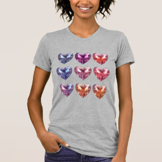 Camiseta Corações de cristal de pedra preciosa