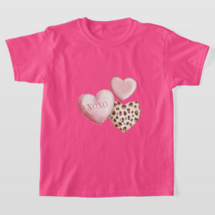 Camiseta Corações de Impressão do Leopardo XOXO Rosa