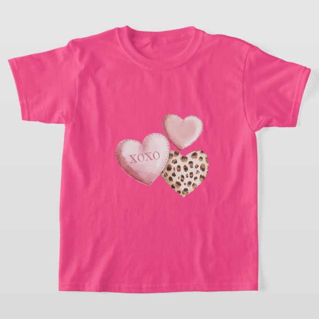 Camiseta Corações de Impressão do Leopardo XOXO Rosa (Postura )