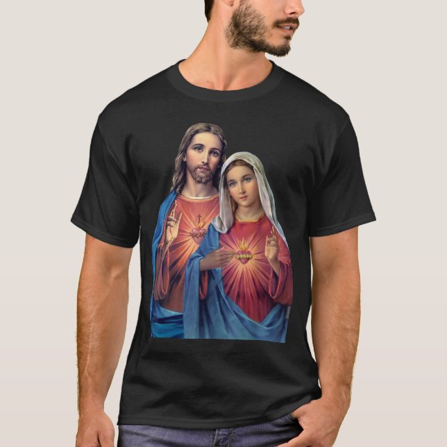 Camiseta Corações de Jesus e Maria muito próximos juntos (Frente)