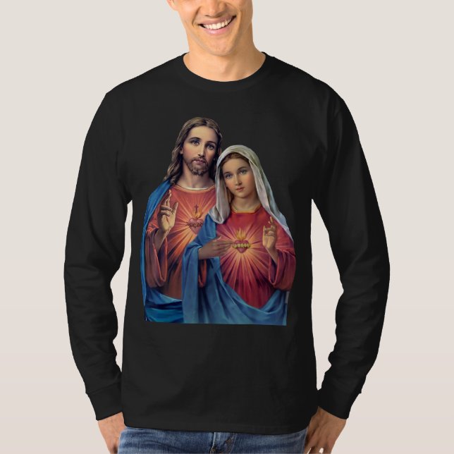 Camiseta Corações de Jesus e Maria muito próximos juntos (Frente)