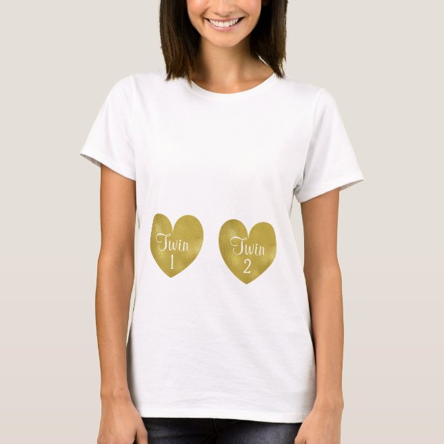 Camiseta Corações de maternidade da folha Dourado do (Frente)