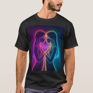 Camiseta Corações de Neon Lésbicas