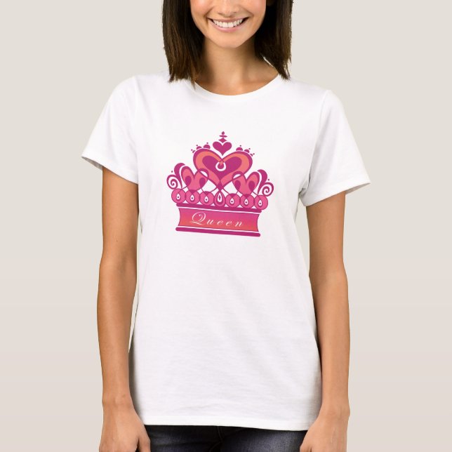 Camiseta Corações de Rainhas Rosa em Branco (Frente)