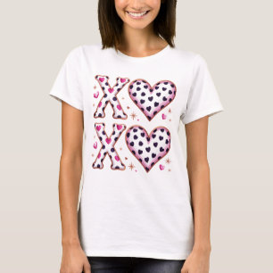 Camiseta Corações de XOXO do Dia dos Namorados Preppy em Ro