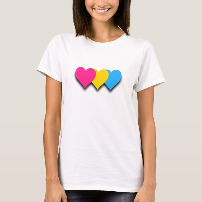 Camiseta Corações do Orgulho da Pansexualidade no Topo (Frente)