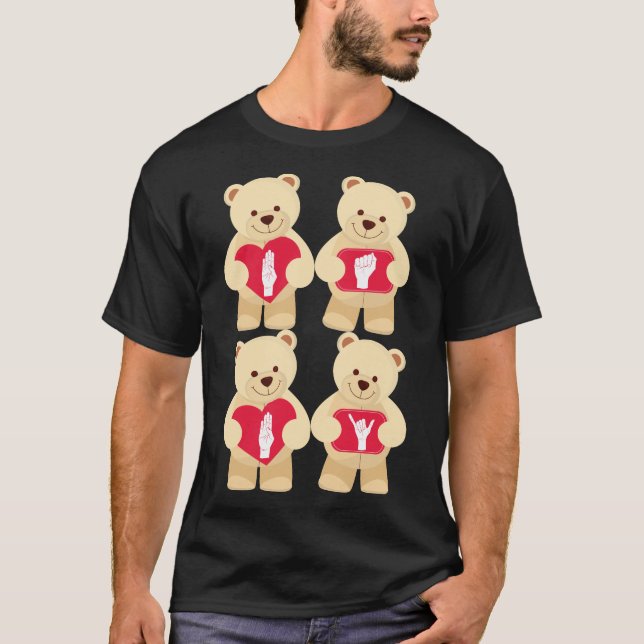 Camiseta Corações do urso de ursinho do linguagem gestual (Frente)