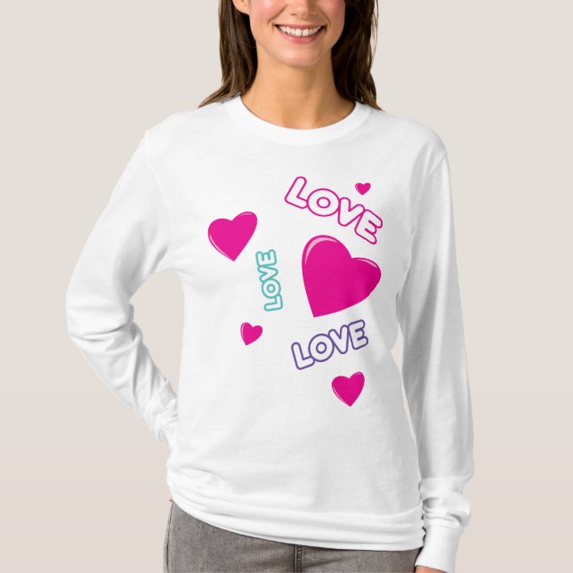 Camiseta Corações e Amor Rosa Bonitos - design romântico (Frente)