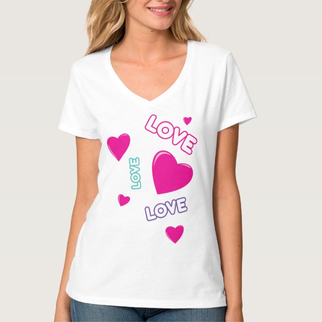 Camiseta Corações e Amor Rosa Bonitos - design romântico (Frente)