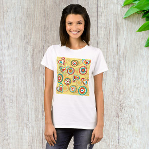 Camiseta Corações e Círculos de Boho Retroativo 70s Padrão 