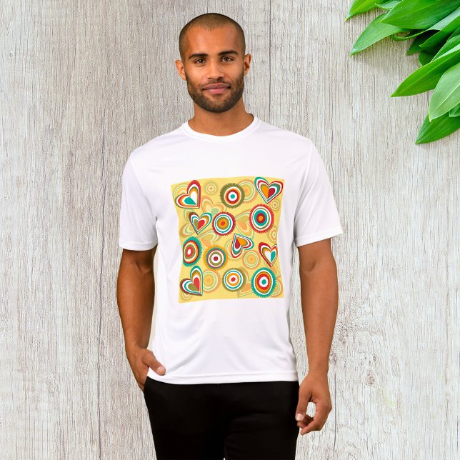 Camiseta Corações e Círculos de Boho Retroativo 70s Padrão  (Criador carregado)
