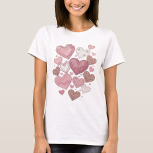 Camiseta Corações e Estrelas de Prata Brilhante Motivo Artí