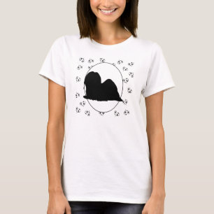 Camiseta Corações e Pawprints de Lhasa Apso