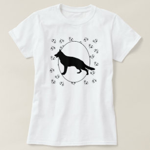 Camiseta Corações e Pawprints do cão de german shepherd