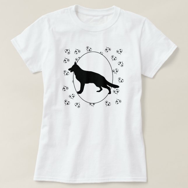 Camiseta Corações e pegadas de german shepherd (Frente do Design)