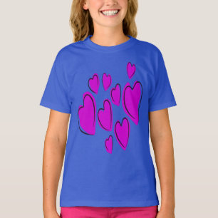 Camiseta Corações Fofos Desenhados à Mão Rosa Ousado Doodle