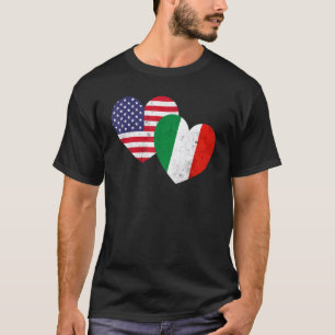 Camiseta Corações Gêmeos Itália EUA Bandeiras Desgastadas p