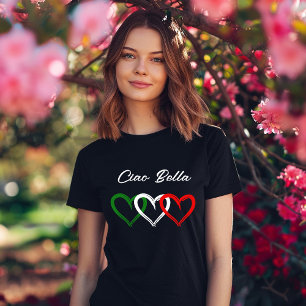 Camiseta Corações Italianos   Ciao Bella   Seu texto