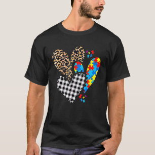 Camiseta Corações Leopardo Xadrez de Búfalo Conscientização