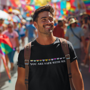 Camiseta Corações LGBT Coloridos Que Você Está Seguro Comig