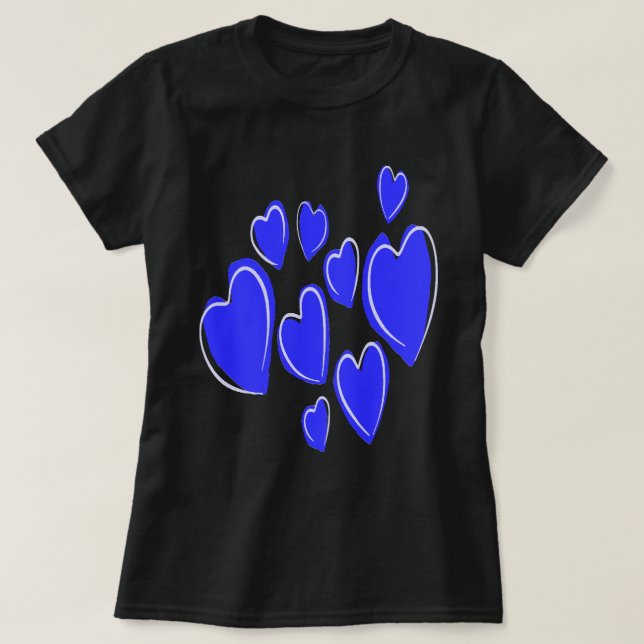 Camiseta Corações Lindos Desenhados à Mão Azul Doodle Român (Frente do Design)
