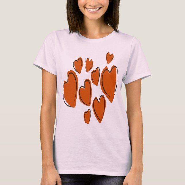 Camiseta Corações Lindos Desenhados à Mão Laranja Doodle Ro (Frente)