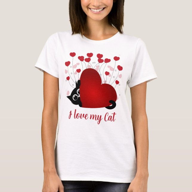 Camiseta Corações Personalizados de Gatos de Amor (Frente)