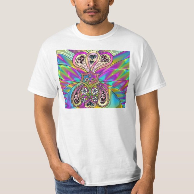 Camiseta Corações Psicodélicos da década de 60 Flores Prese (Frente)
