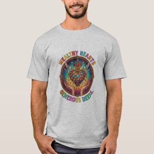 Camiseta Corações Ricos Feitos Generosos Emblema do Sagrado