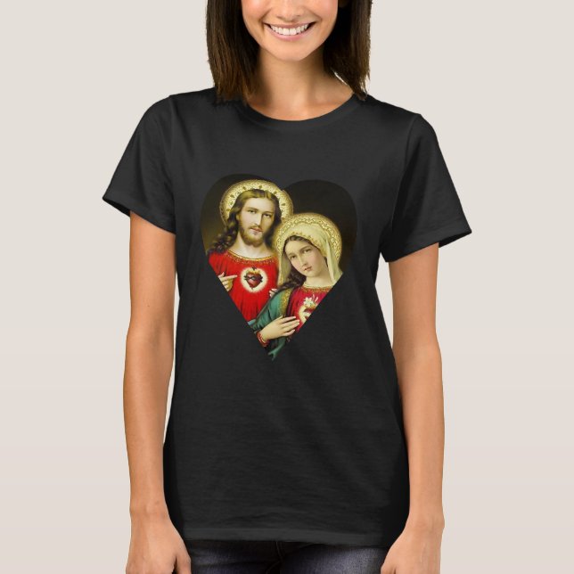 Camiseta Corações Sagrados Jesus Mary Humorous Big (Frente)