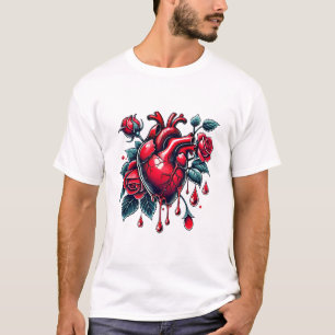 Camiseta Corações Sangrando Rosas Vermelhas coração quebrad